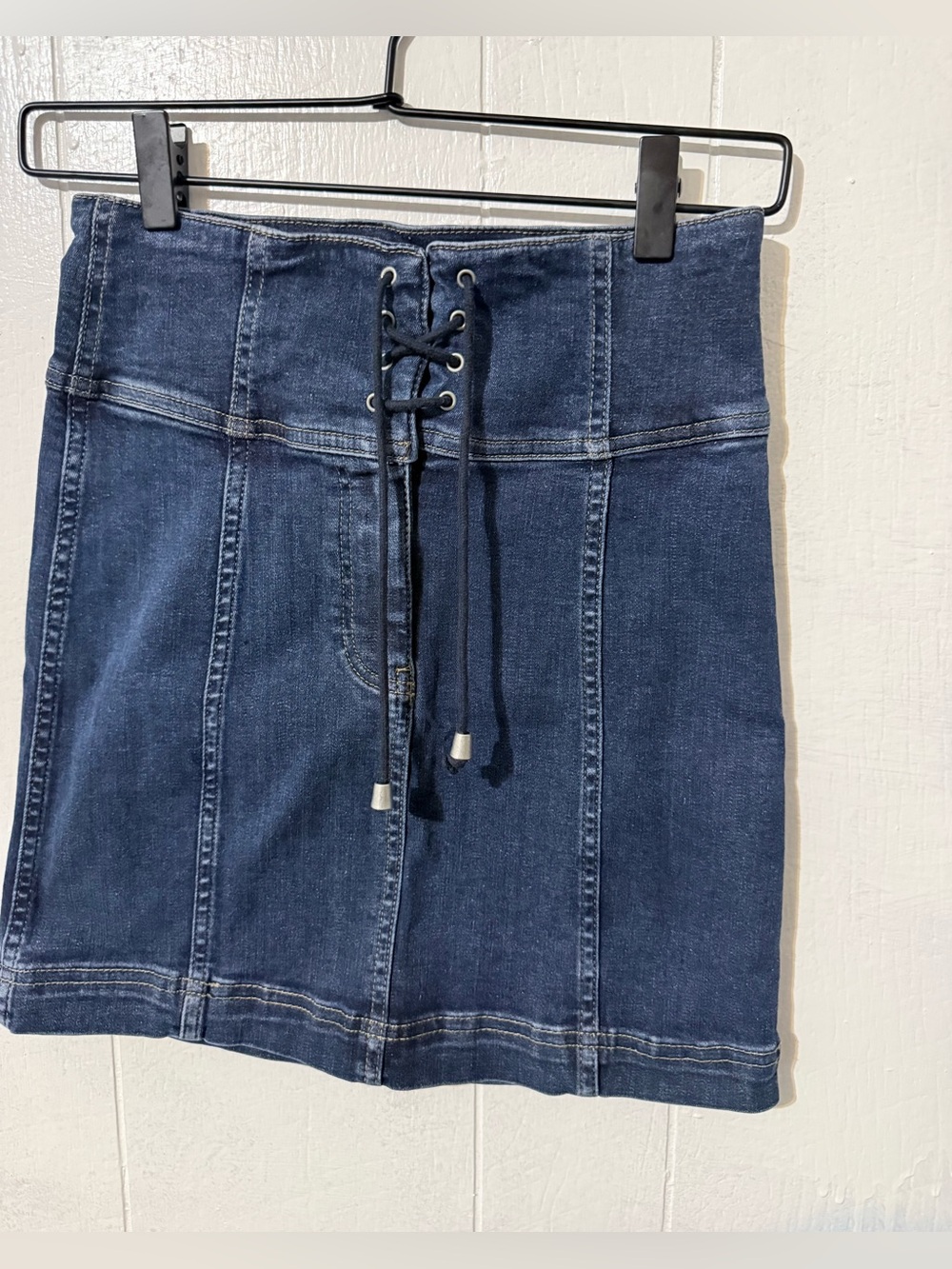 Free People Dark Indigo Lace-Up Denim Mini Skirt - Picture 5 of 7
